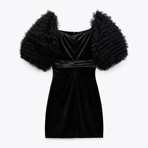 ZARA VELVET DRESS WITH TULLE BALLOON SLEEVES - Picture 5 of 10